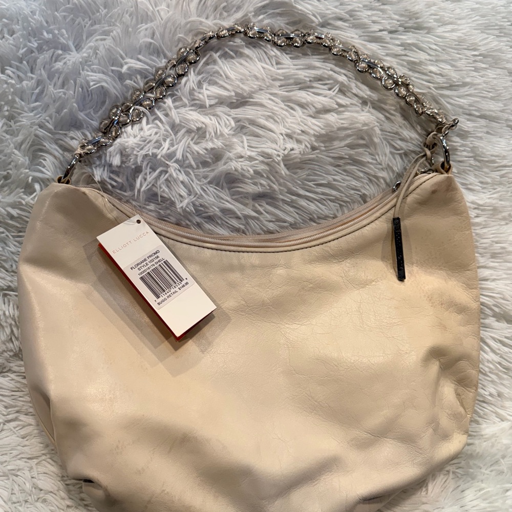 Elliott Lucca Cream Shoulder Bag with Silver Chain